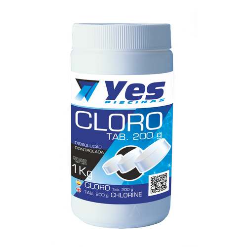 Cloro 90% em tabletes de 200g - Yes Piscinas (Balde 1Kg)